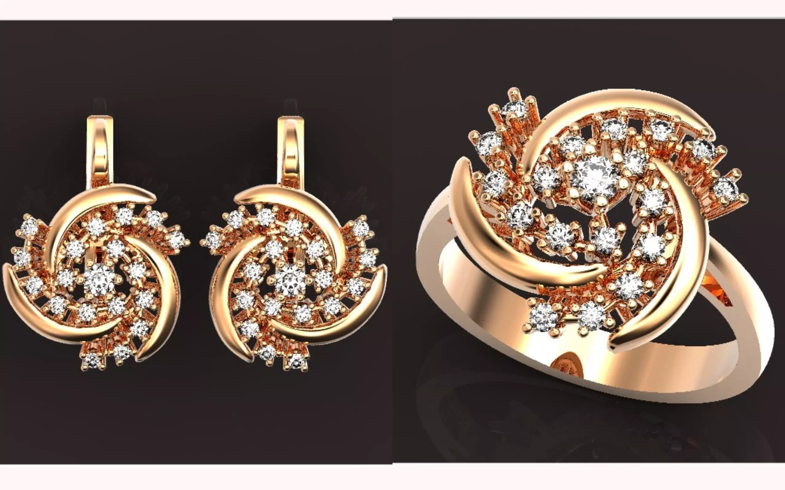 elegant set ring and earrings with stones 3D Model Collection_0