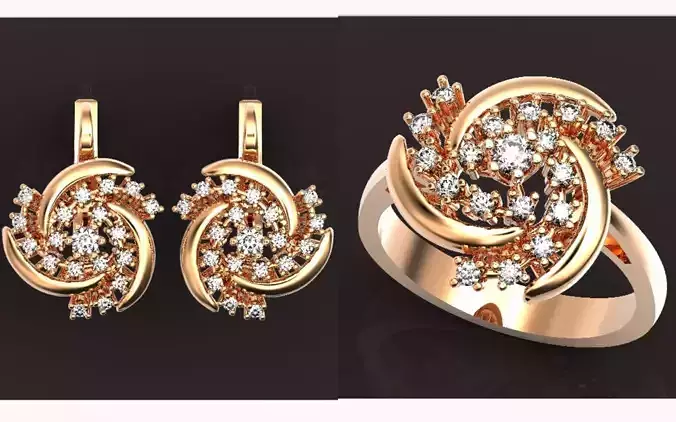 elegant set ring and earrings with stones