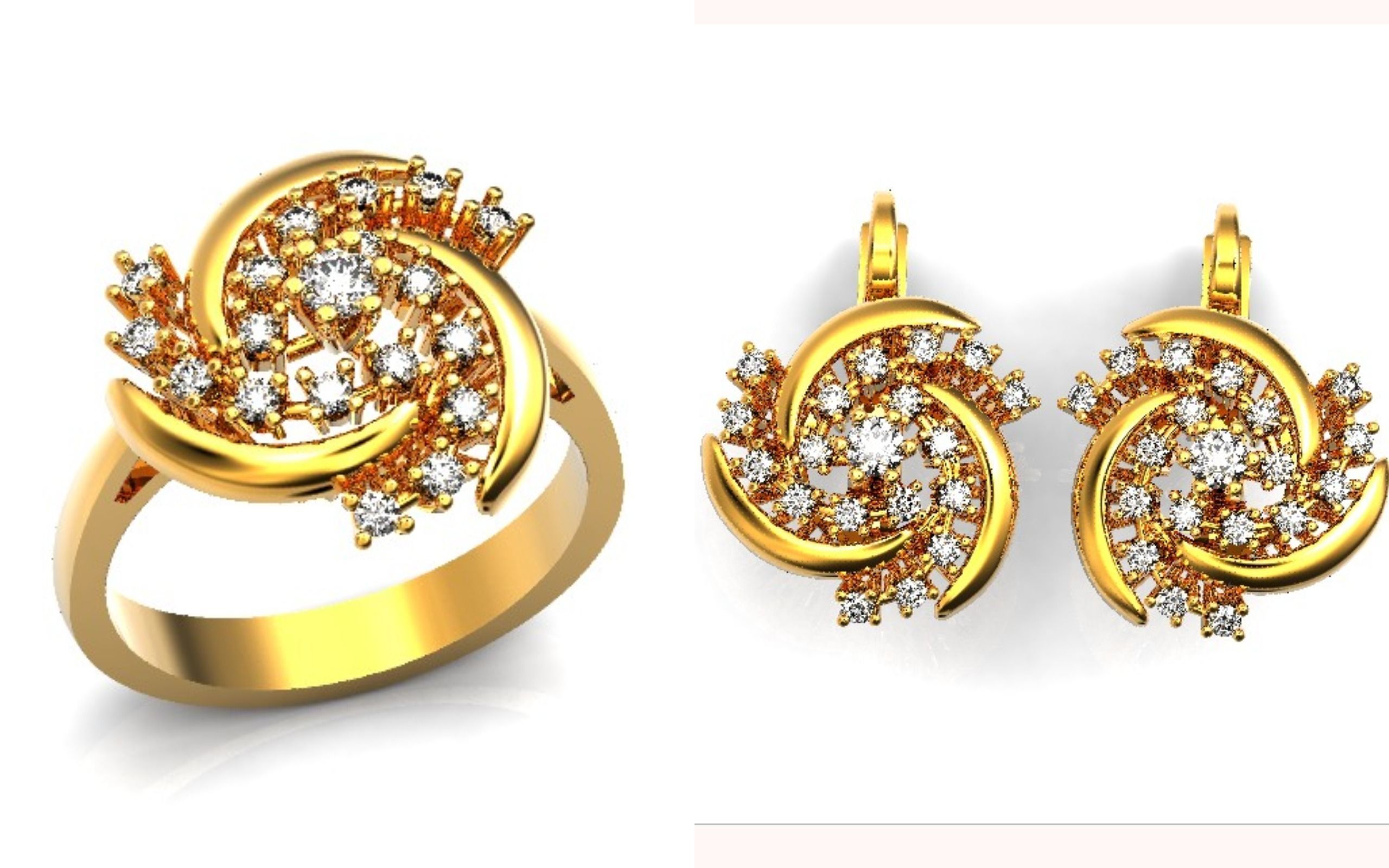 elegant set ring and earrings with stones 3D Model Collection_2