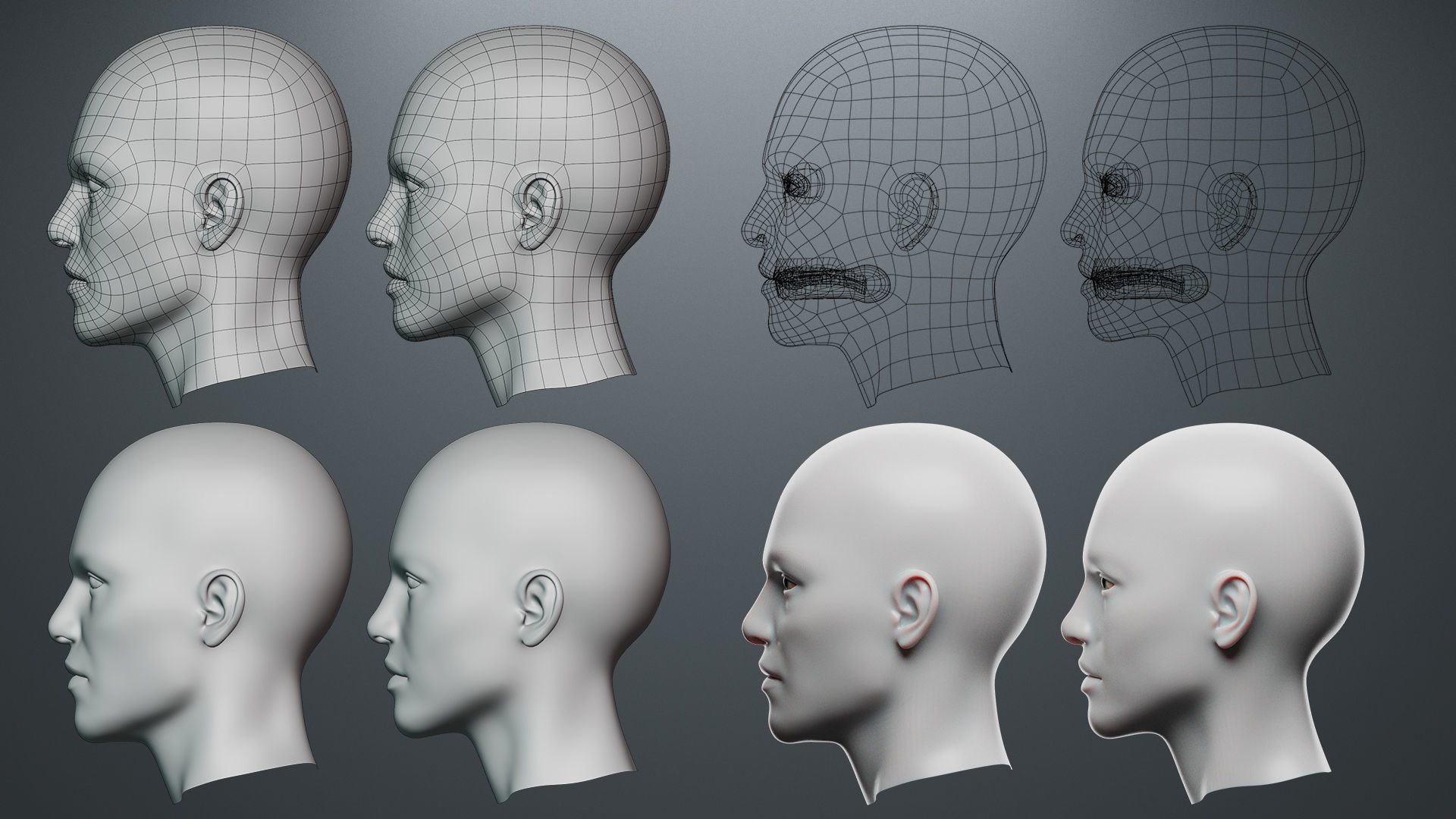 Base Mesh Set Low-poly 3D model_5