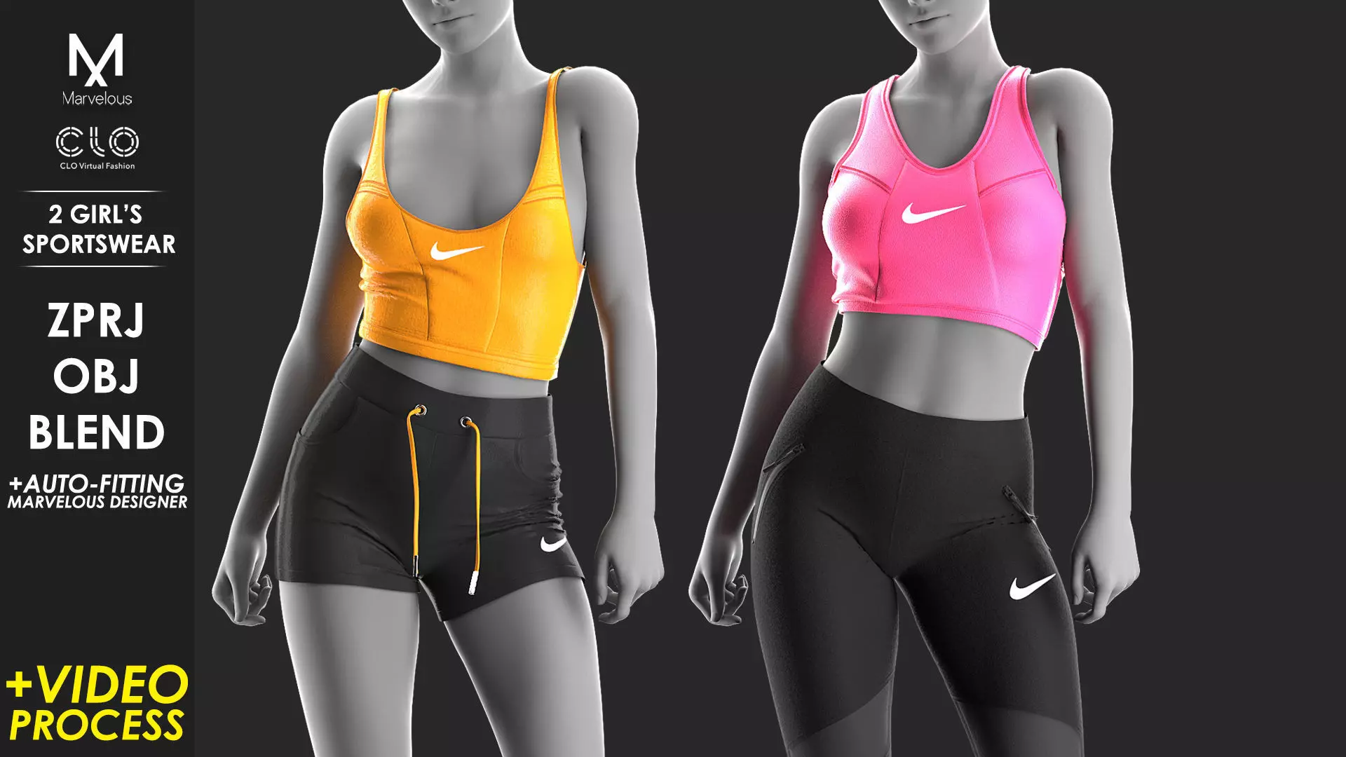 2 Girls Sportwear - Marvelous Designer with Video Process 3D model_0
