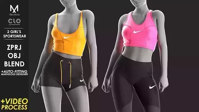 2 Girls Sportwear - Marvelous Designer with Video Process 3D model