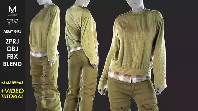 Army Girl - Marvelous Designer with Video Process 3D model