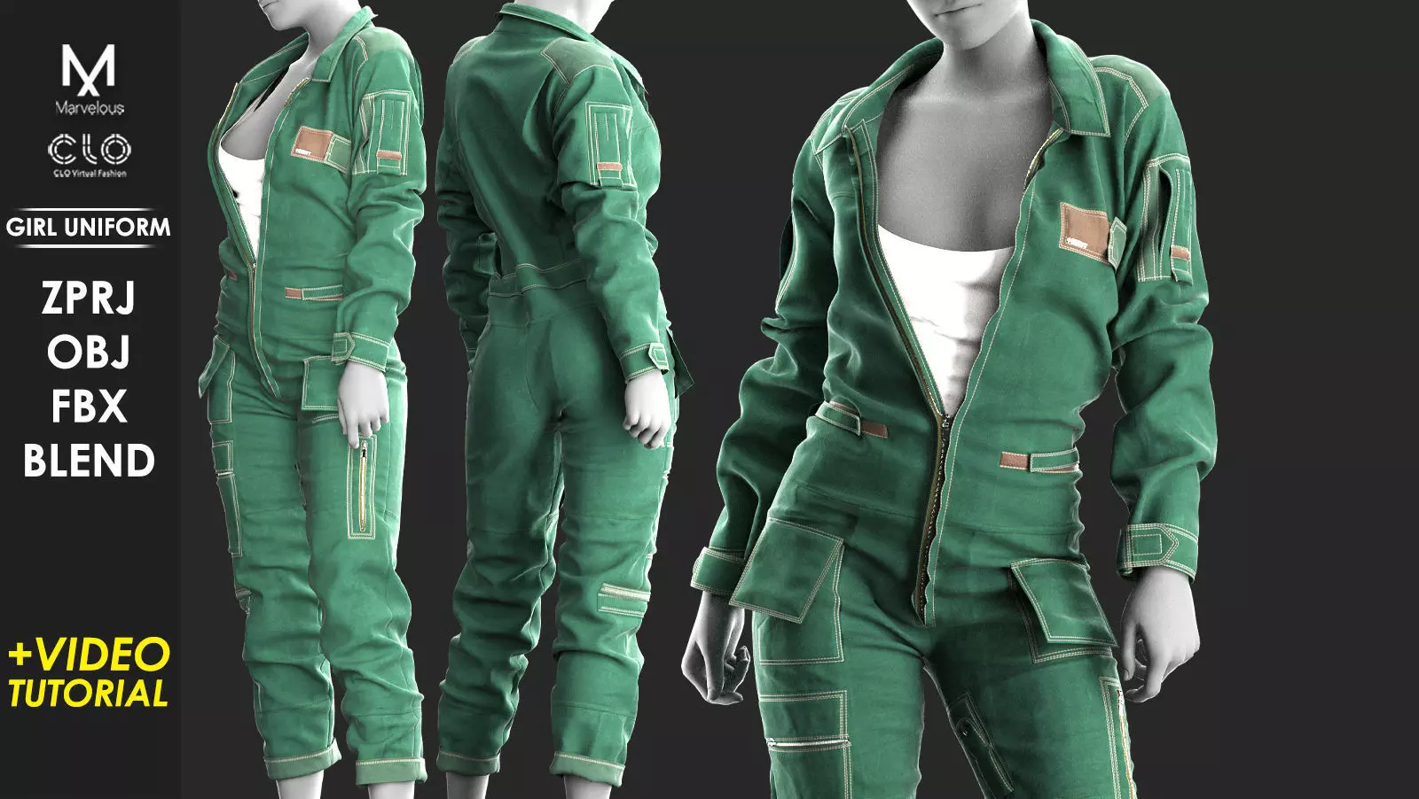 Girls Uniform 1 - Marvelous Designer with Video Process 3D model_0