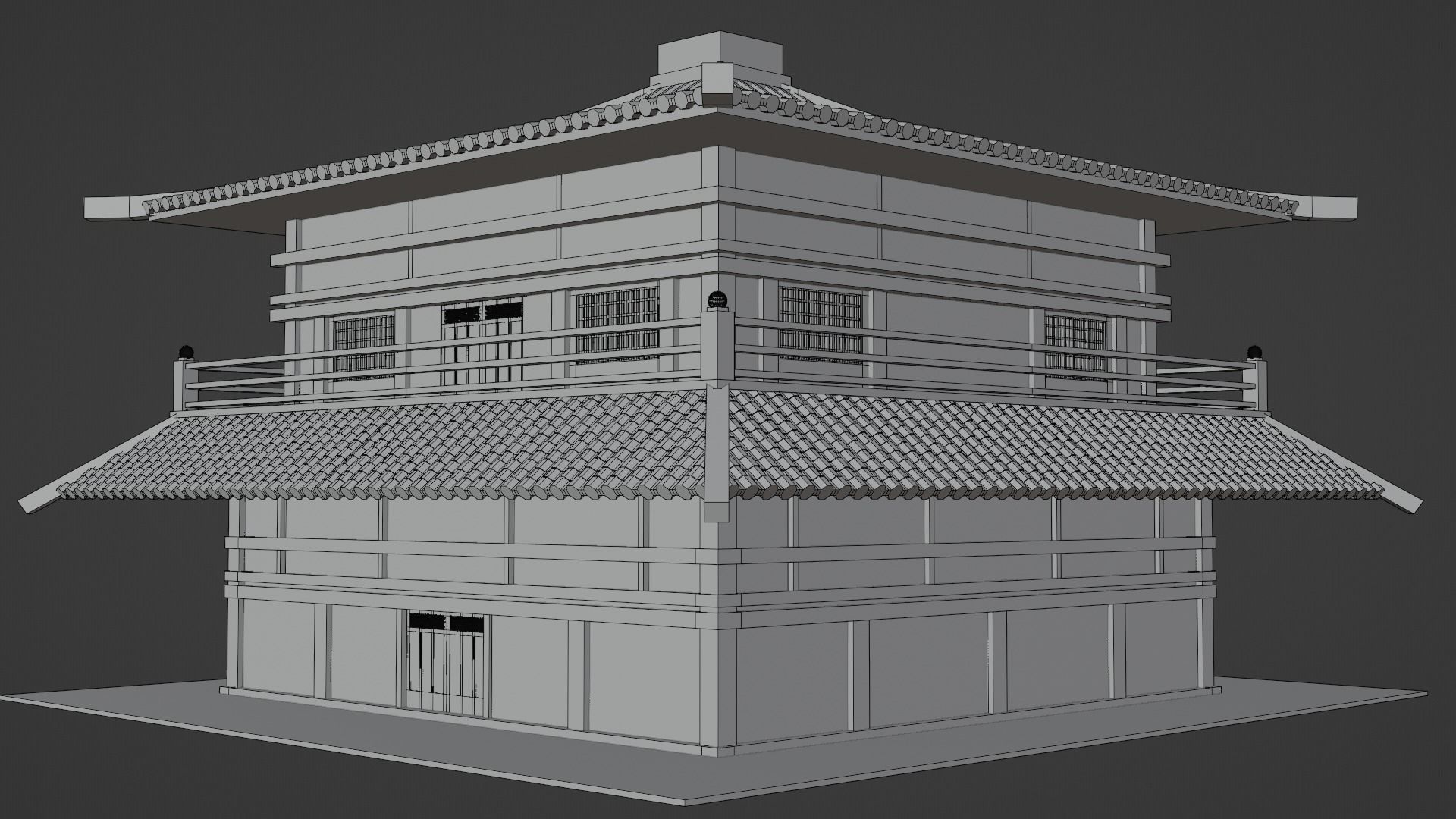 Chinese Two Floors Siheyuan 3D model_15