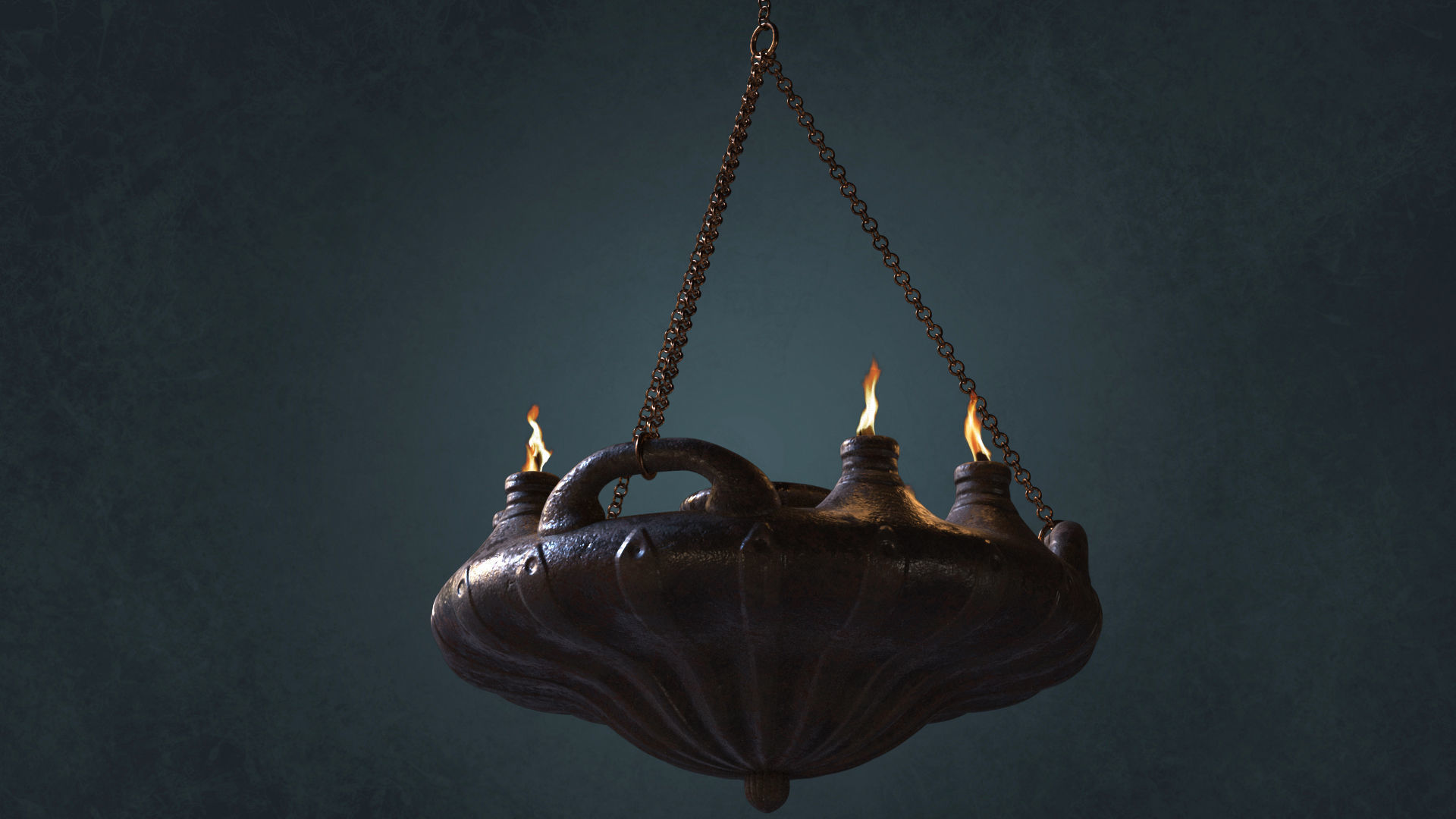 Big Ancient Oil Lamp Six Flames Low-poly 3D model_6
