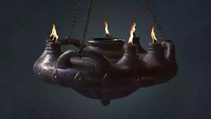 Big Ancient Oil Lamp Six Flames Low-poly 3D model