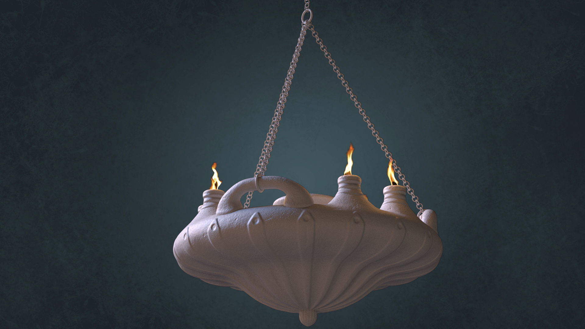 Big Ancient Oil Lamp Six Flames Low-poly 3D model_7
