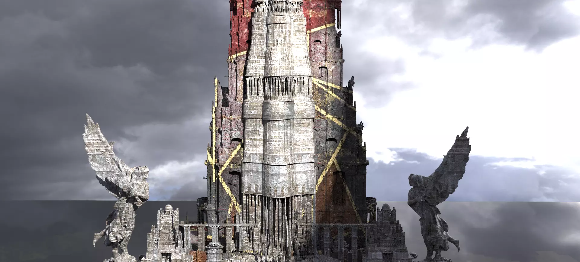 Red Dragon Angel Portal Tower 2 Kit bash 3D model
