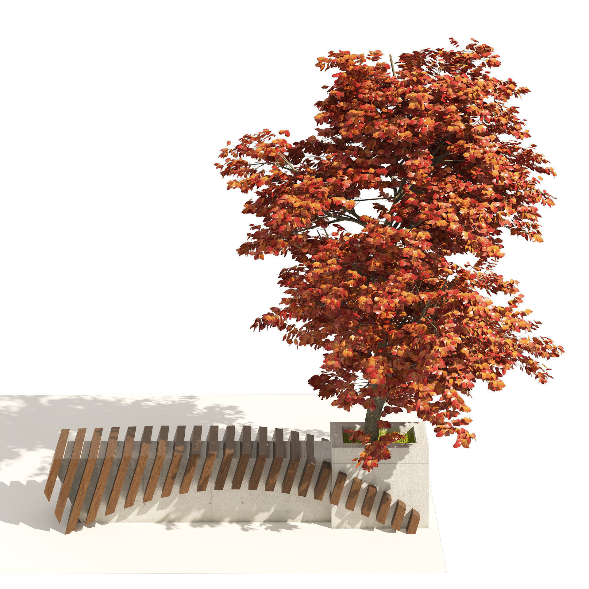 Bench with Kousa Dogwood Tree Low-poly 3D model_3