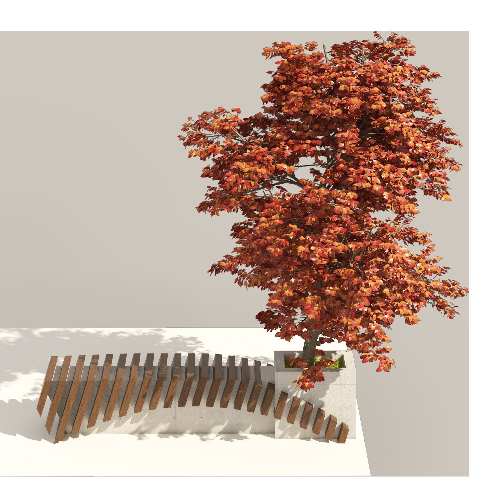 Bench with Kousa Dogwood Tree Low-poly 3D model_7