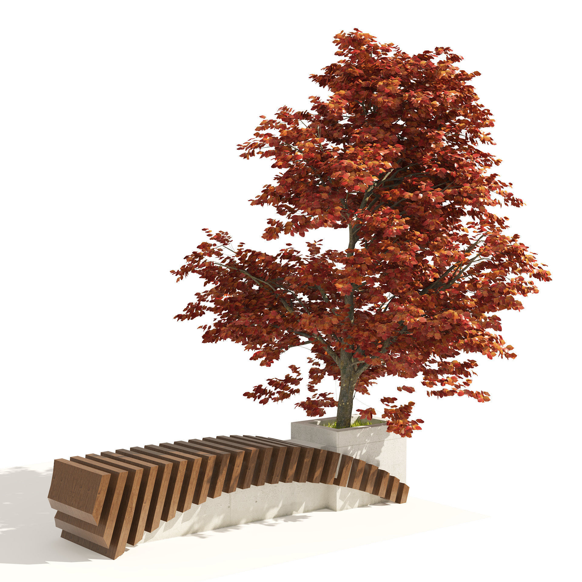 Bench with Kousa Dogwood Tree Low-poly 3D model_2