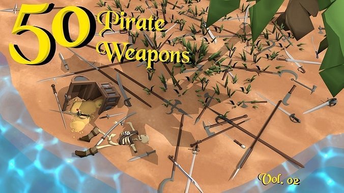 50 Low Poly Pirate Weapons Vol 02 Low-poly 3D model