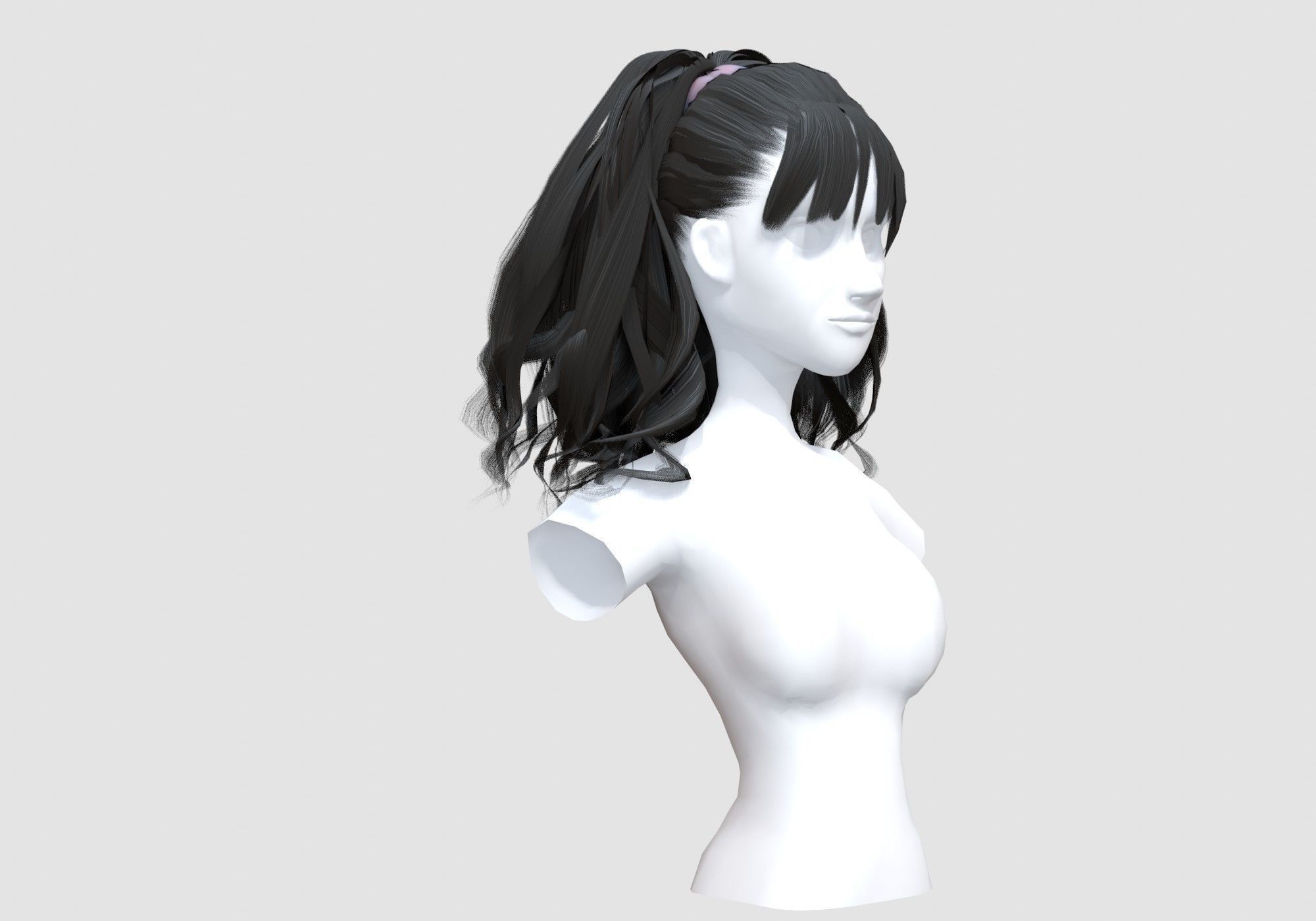 Wavy Pigtail Hairstyle 3D model_1
