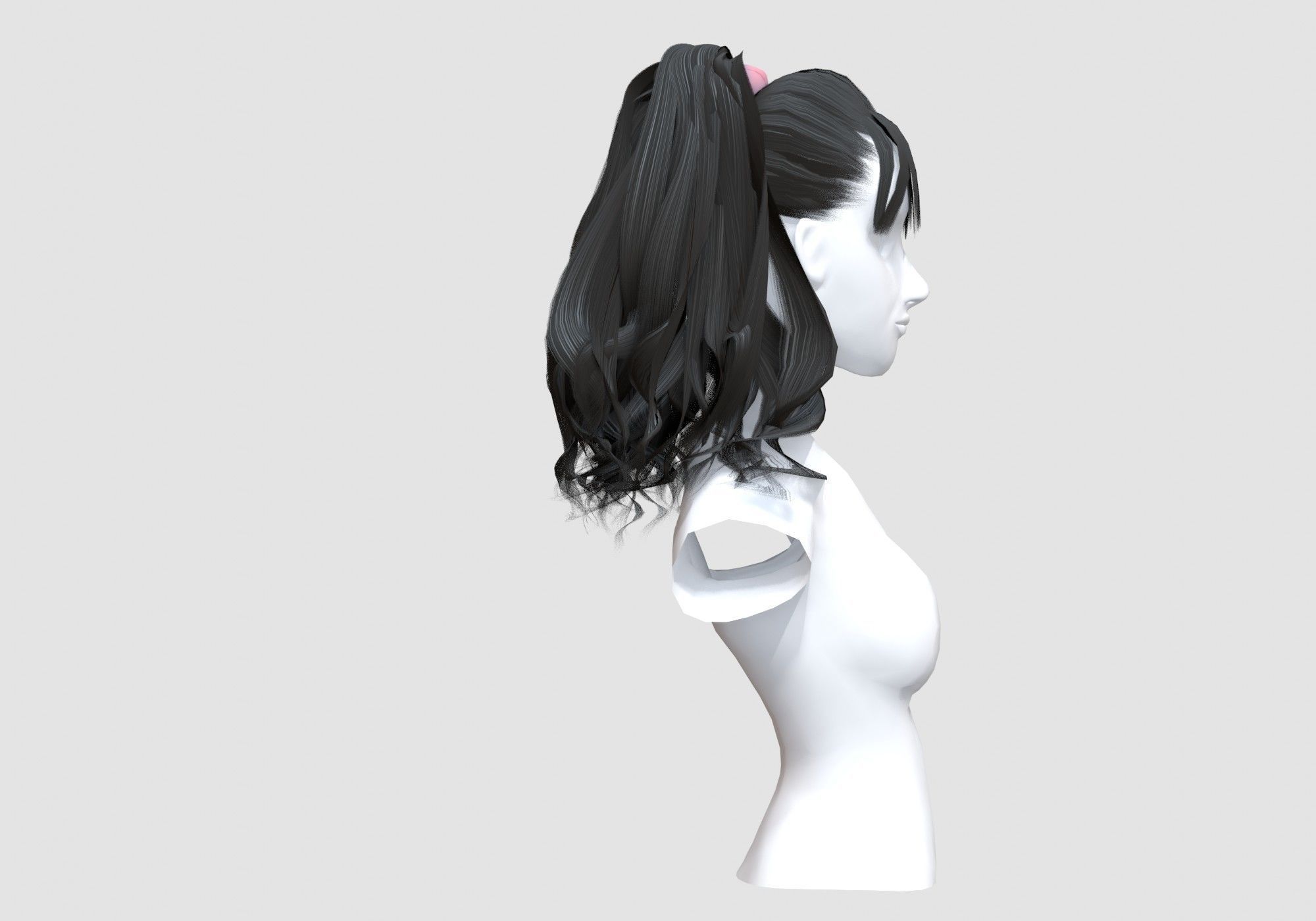 Wavy Pigtail Hairstyle 3D model_2