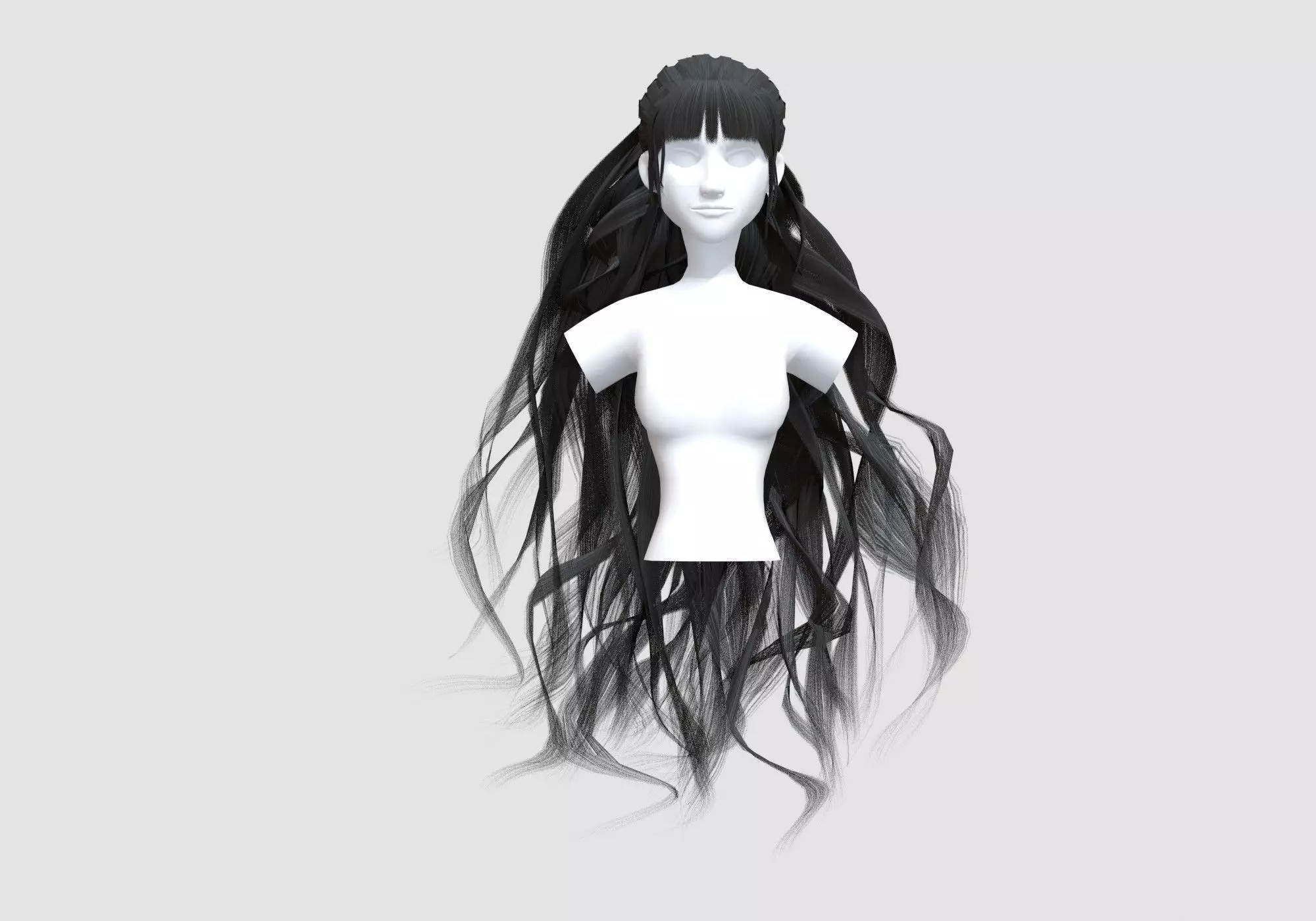 Long Wavy Hairstyle  3D model_0