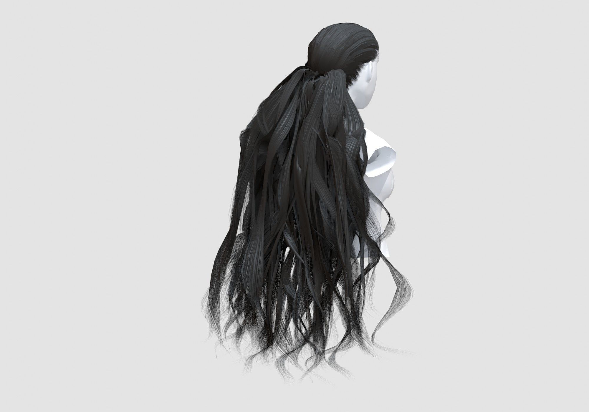 Long Black Hairstyle 3D model_3