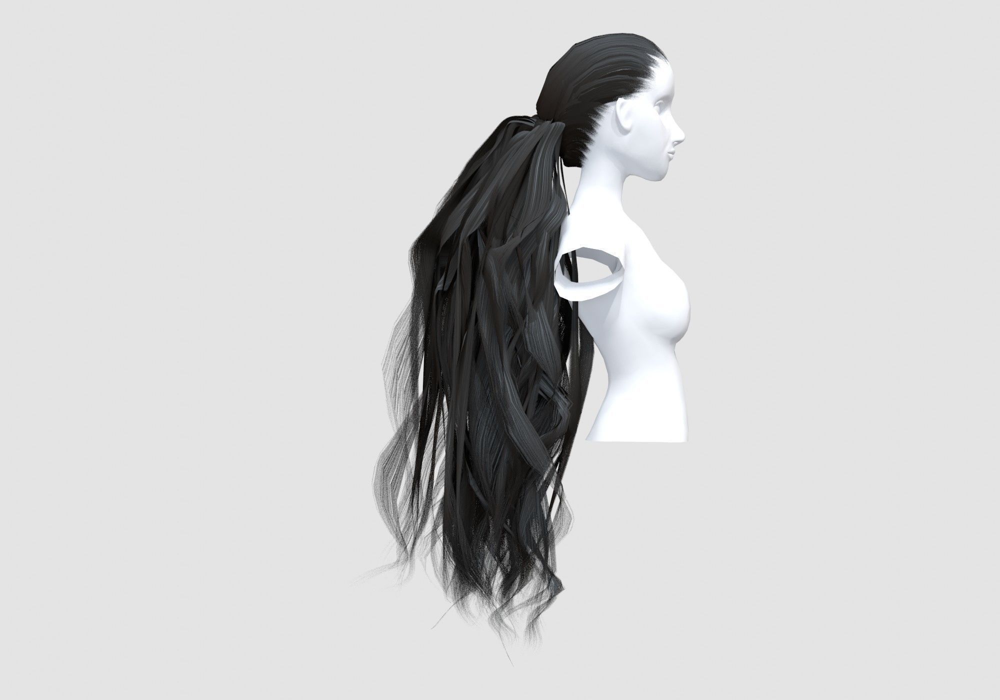 Long Black Hairstyle 3D model_2