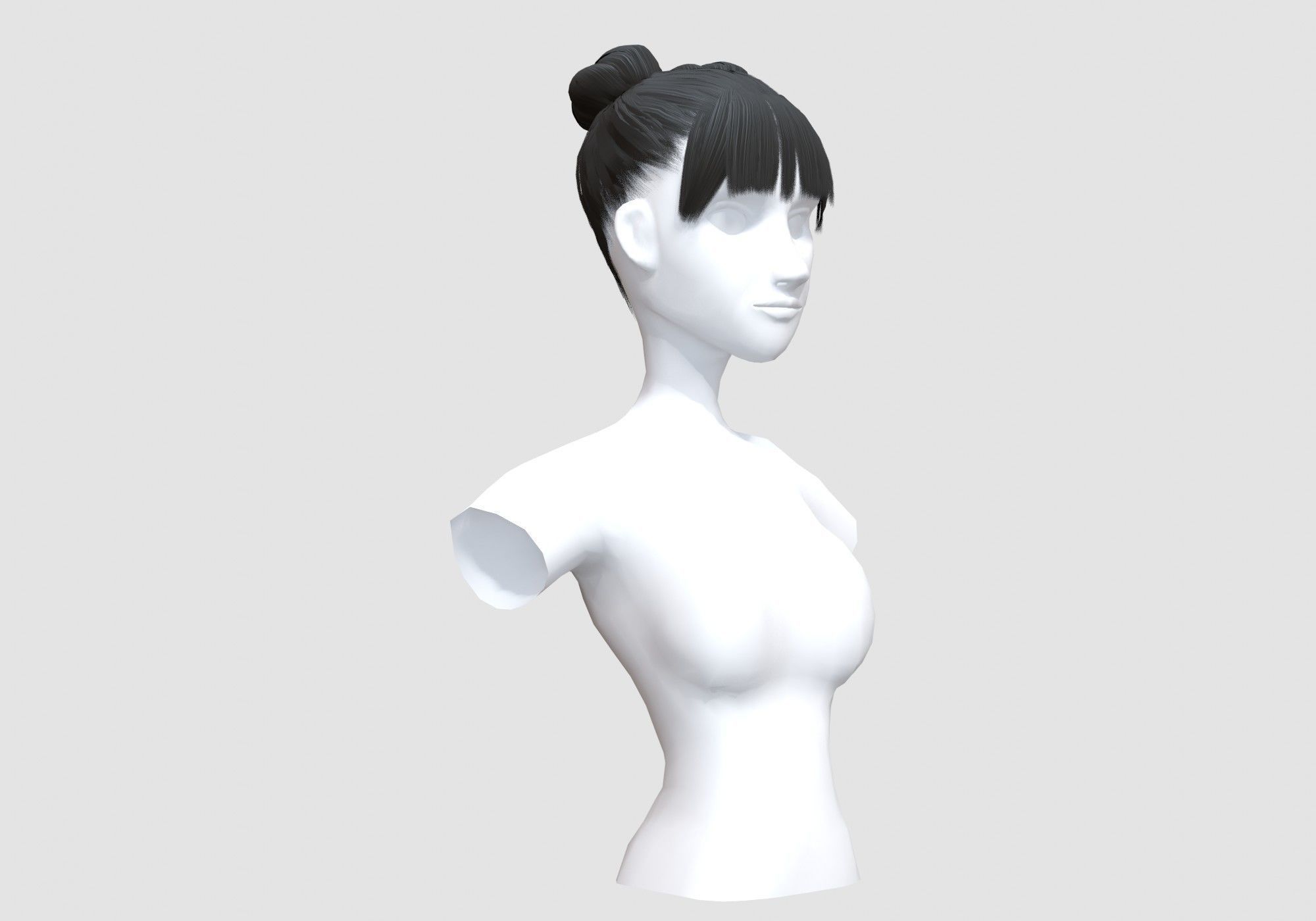 Cute Bun Hairstyle 3D model_1