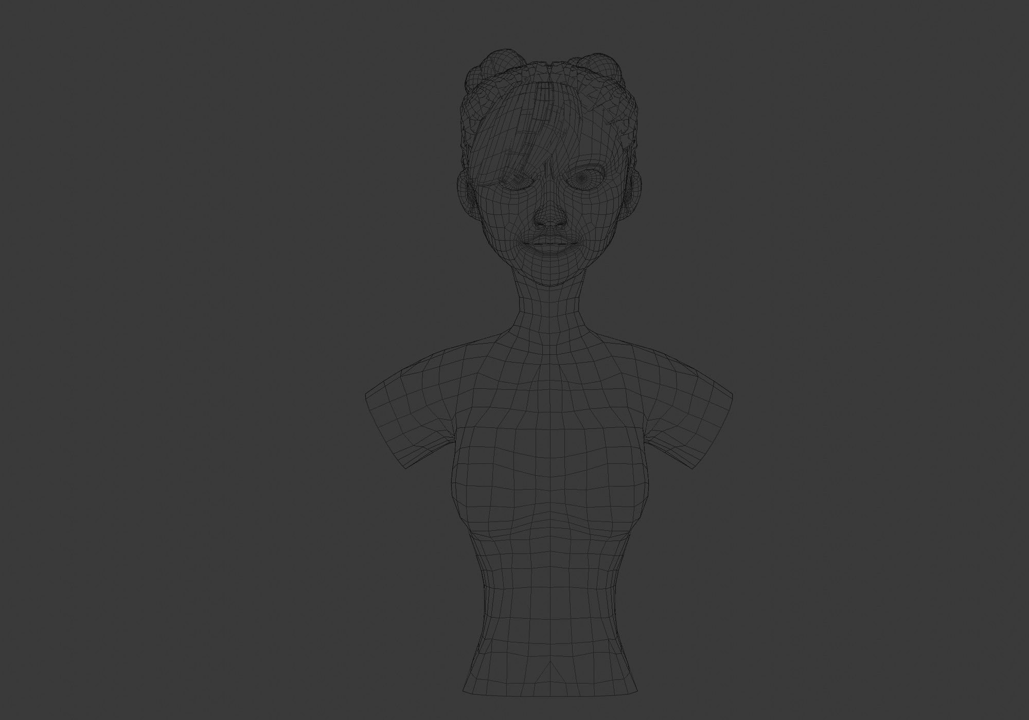 Bun Bangs Hairstyle 3D model_5