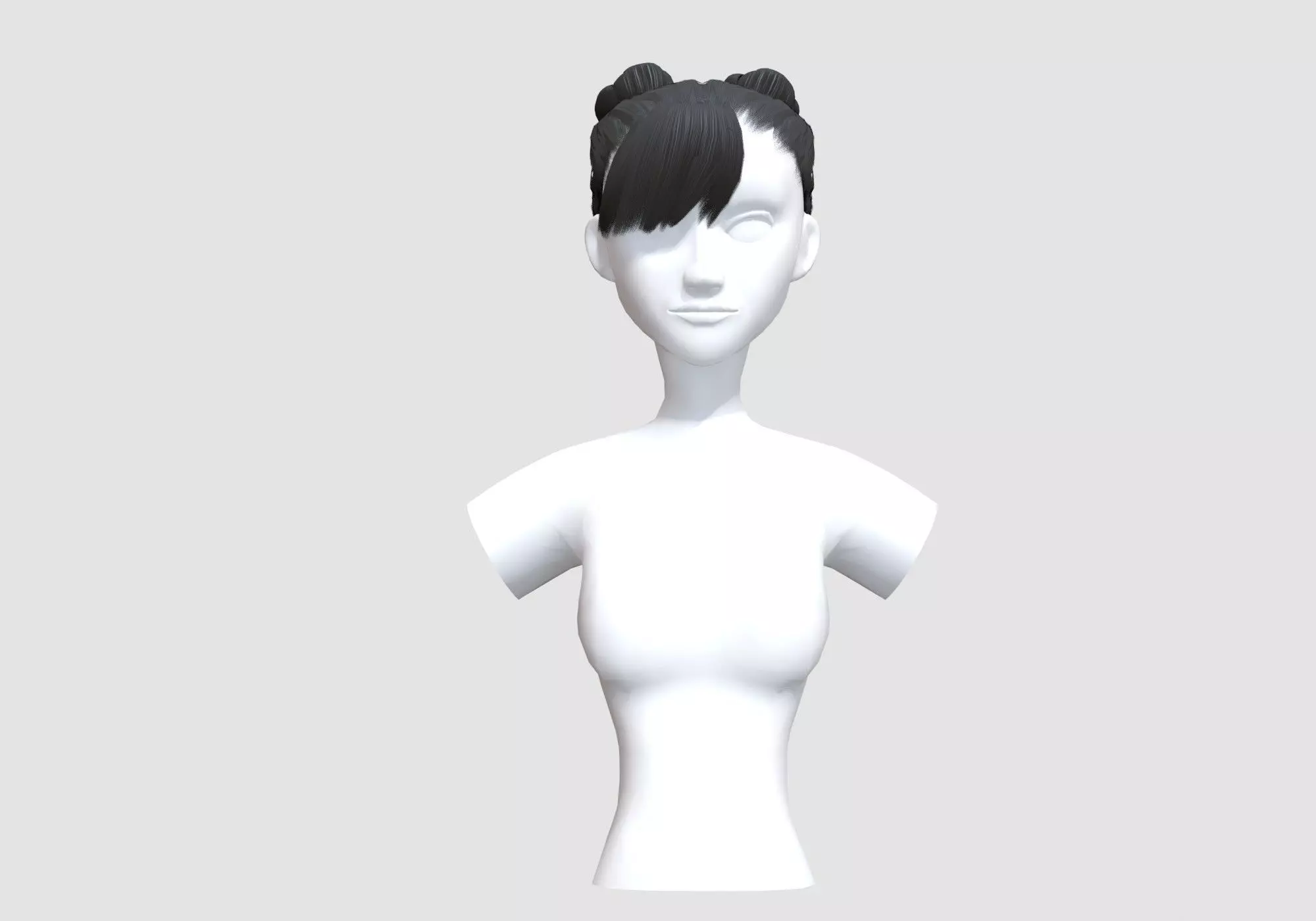 Bun Bangs Hairstyle 3D model_0