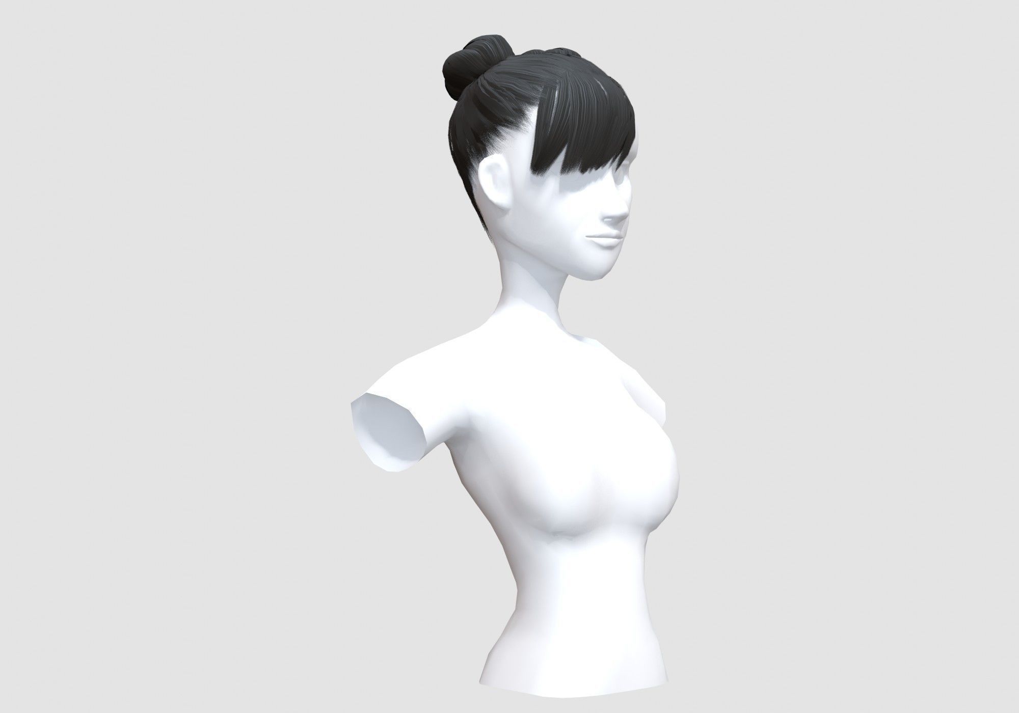 Bun Bangs Hairstyle 3D model_1