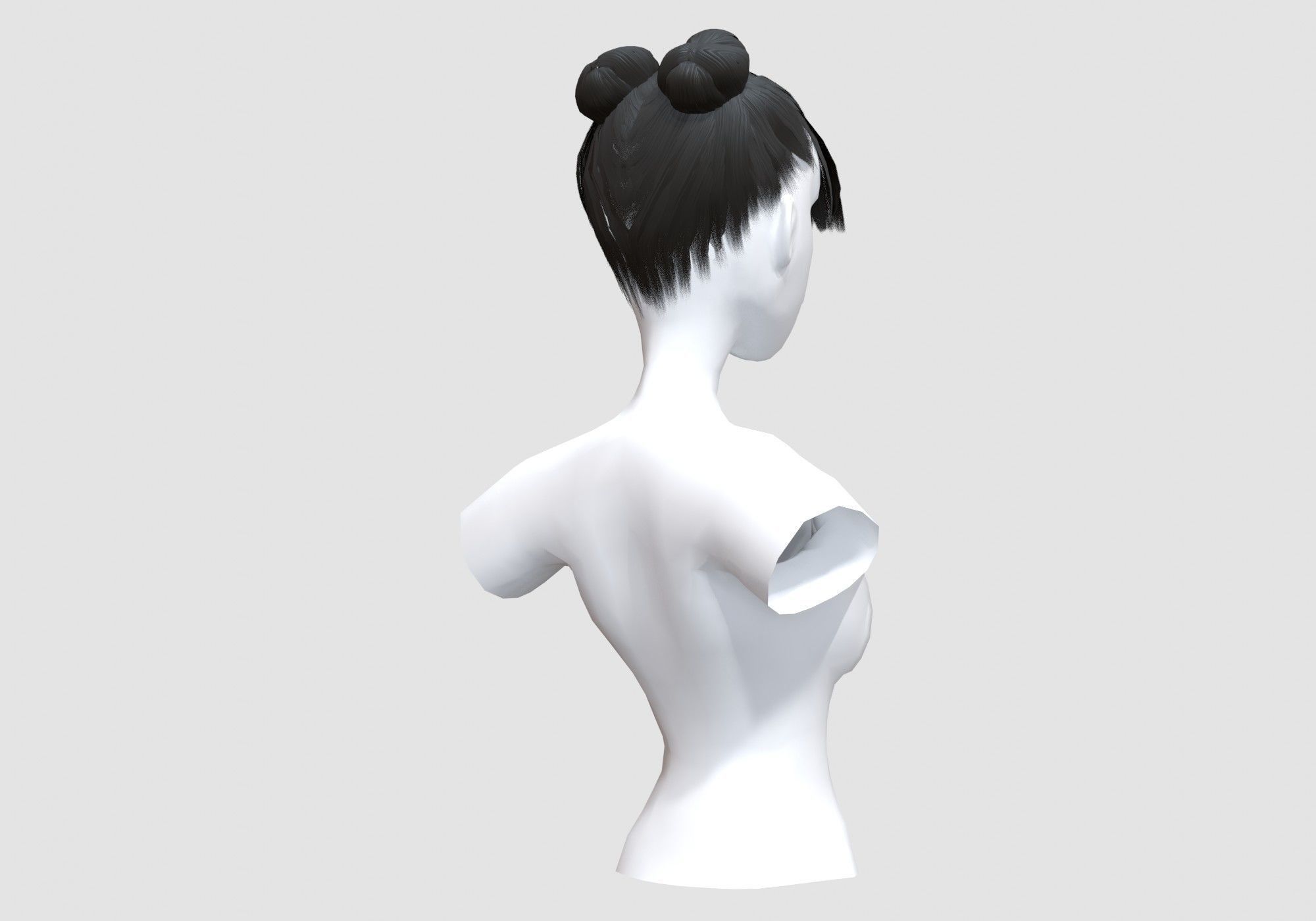 Bun Bangs Hairstyle 3D model_3