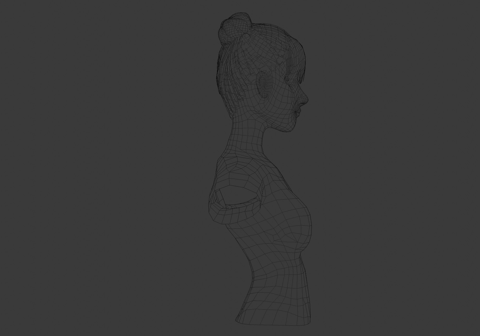 Bun Bangs Hairstyle 3D model_7