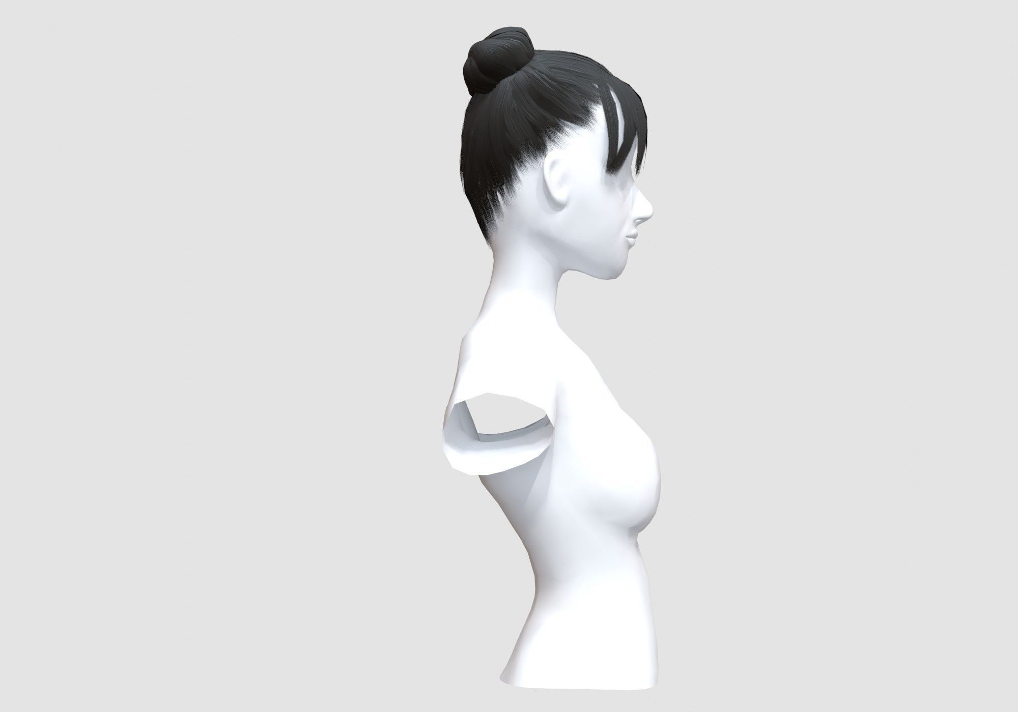 Bun Bangs Hairstyle 3D model_2