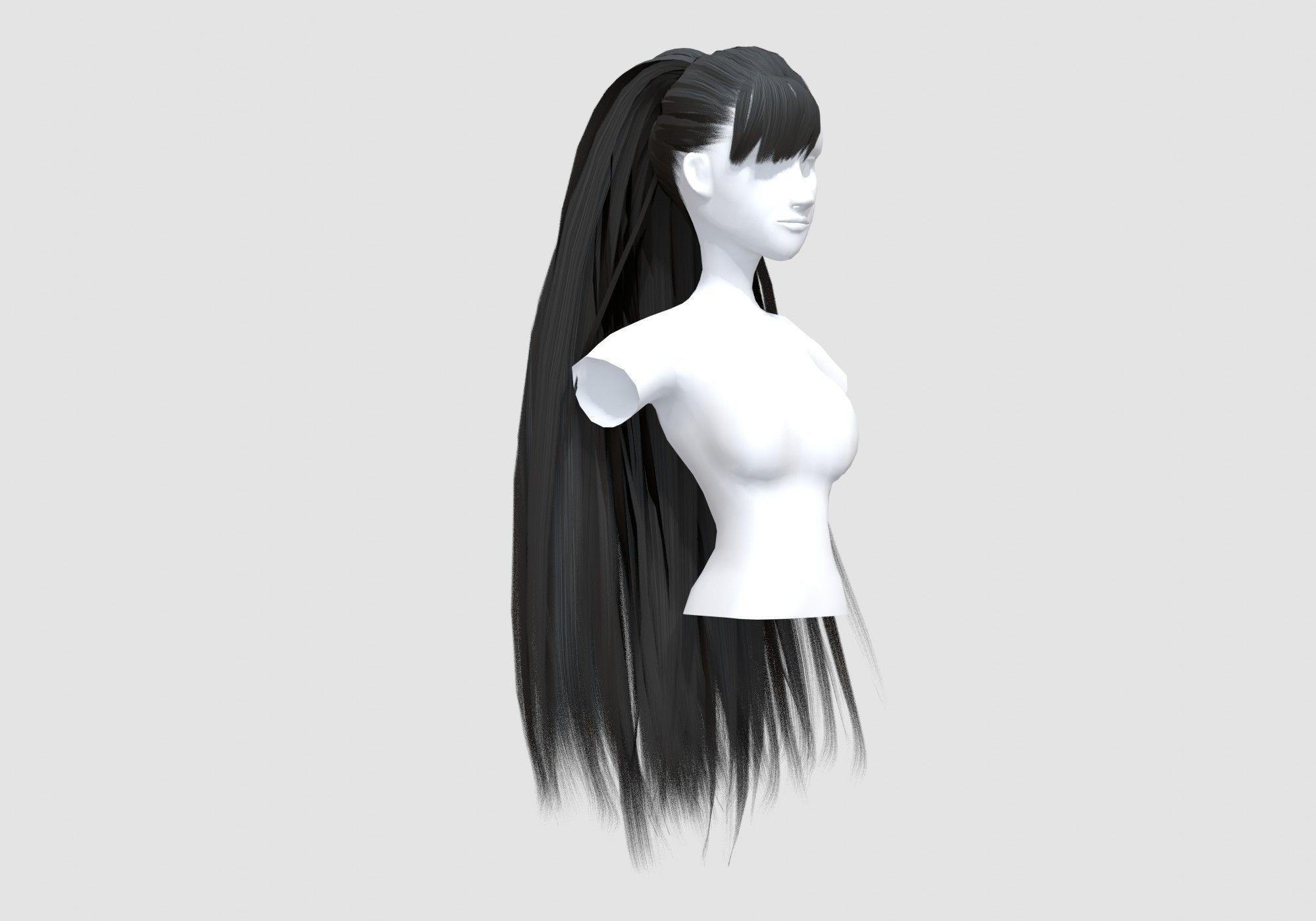 Bangs Long Hairstyle 3D model_1