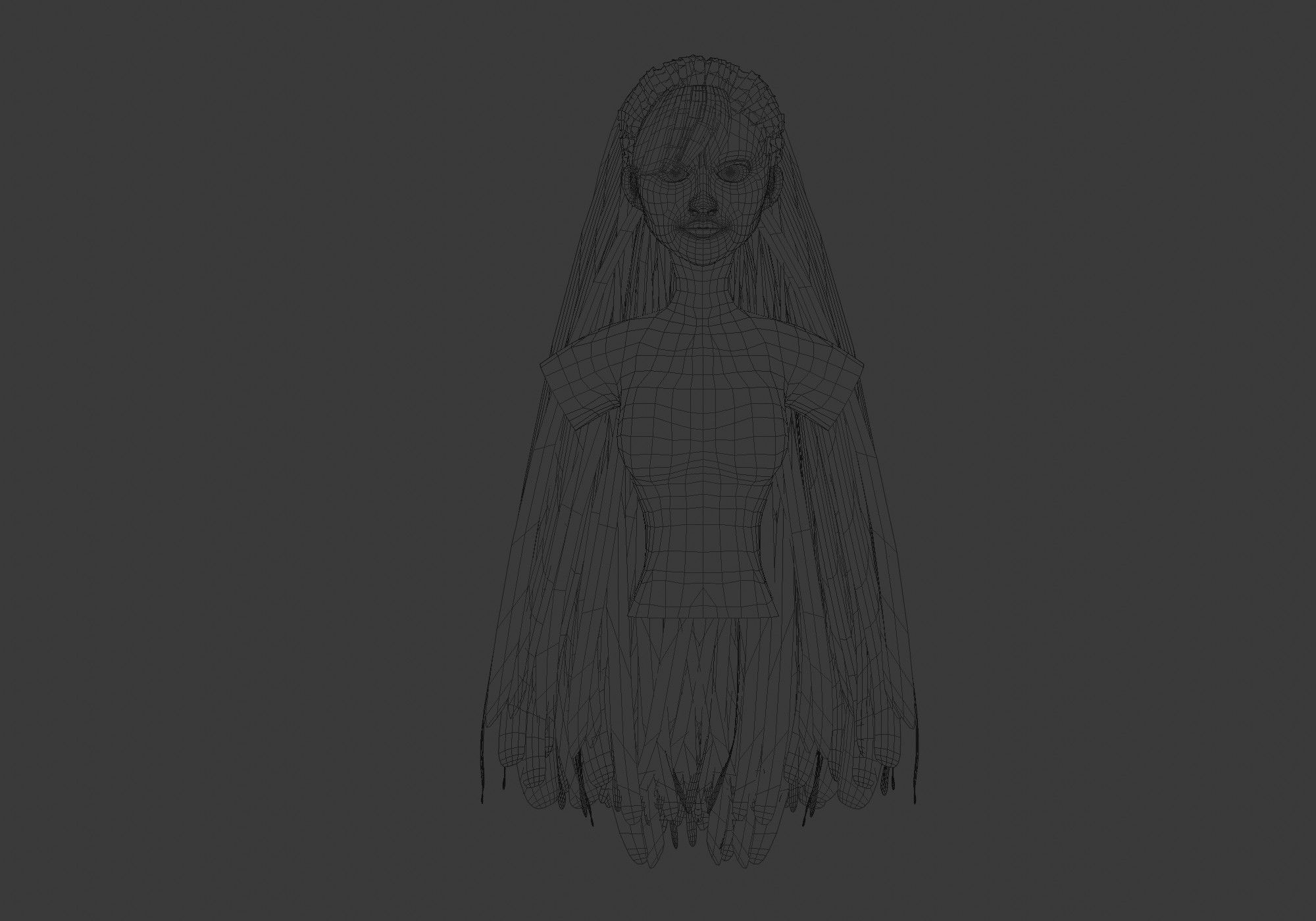 Bangs Long Hairstyle 3D model_5