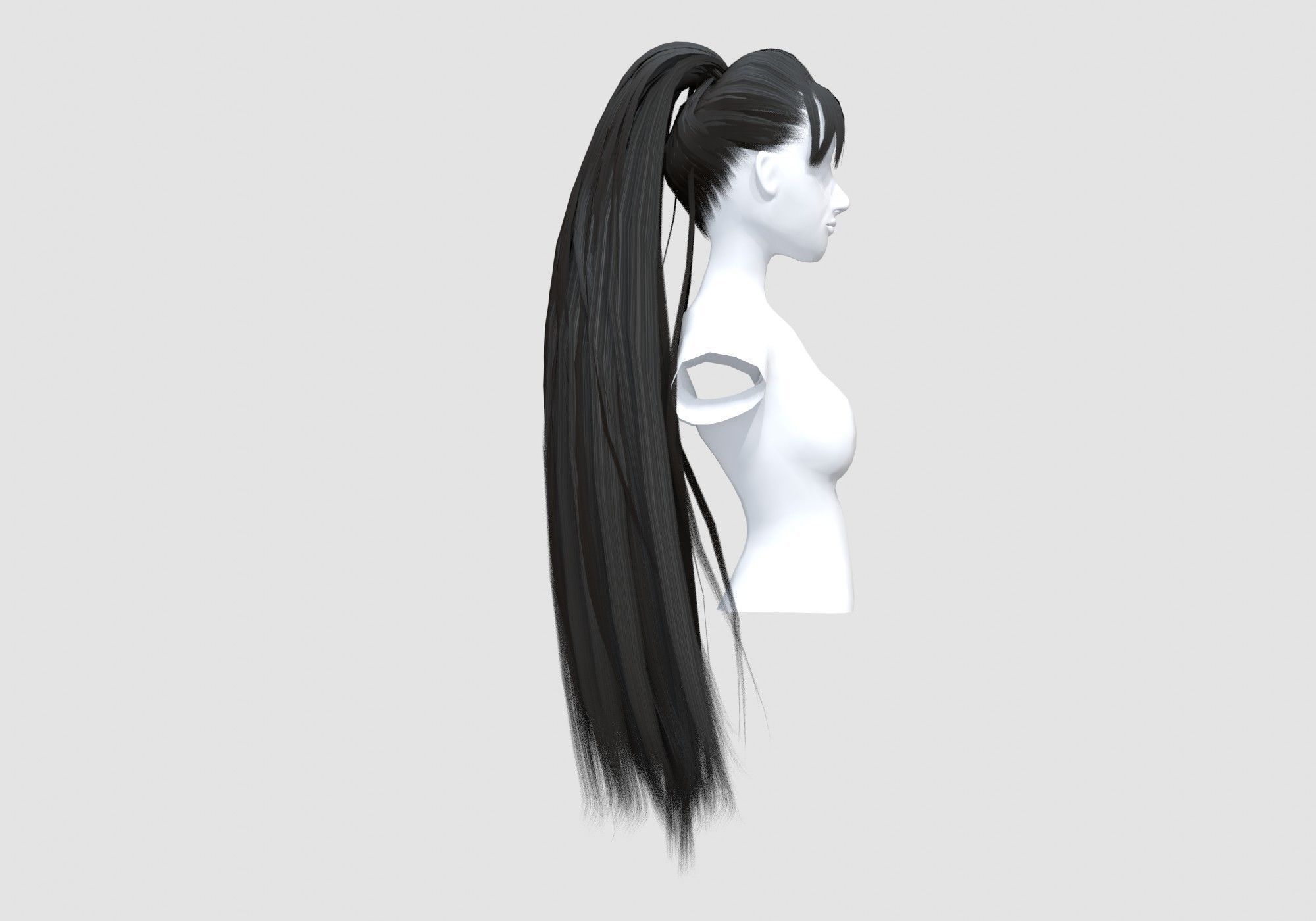 Bangs Long Hairstyle 3D model_2
