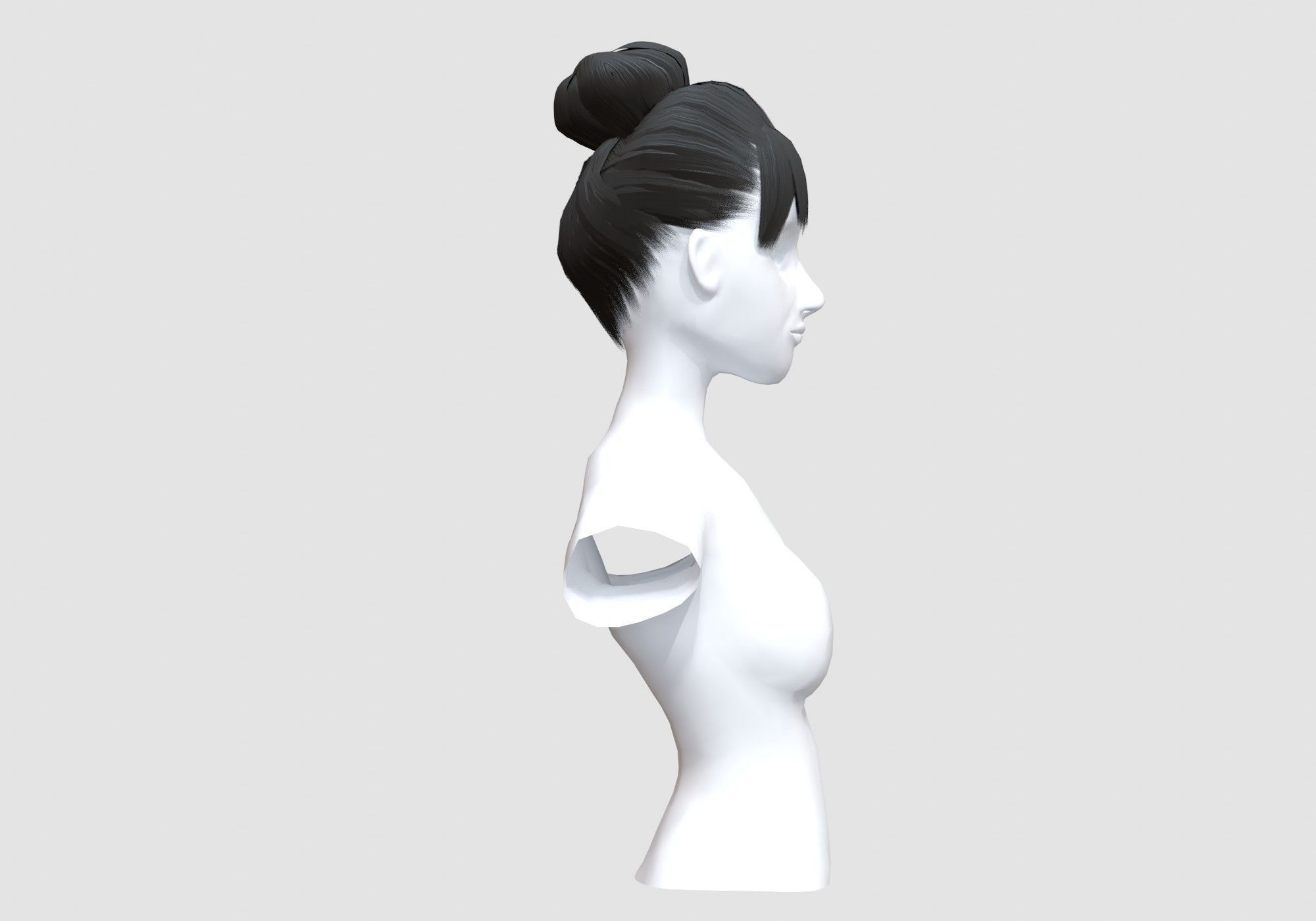 Bangs Bun Hairstyle 3D model_2