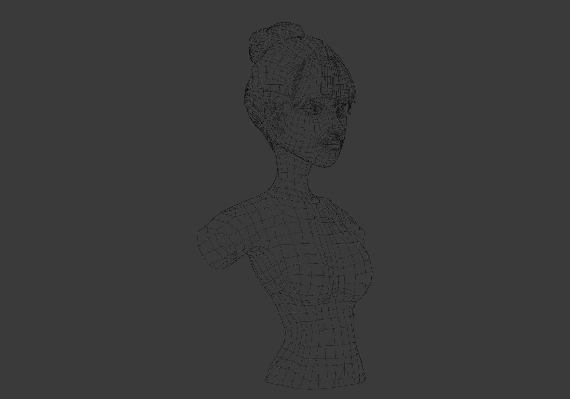 Bangs Bun Hairstyle 3D model_6