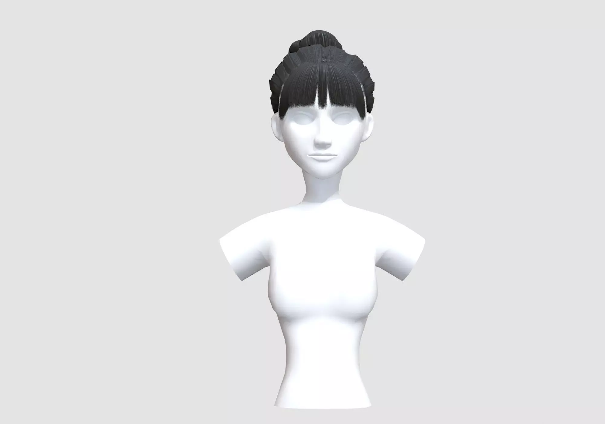 Bangs Bun Hairstyle 3D model_0