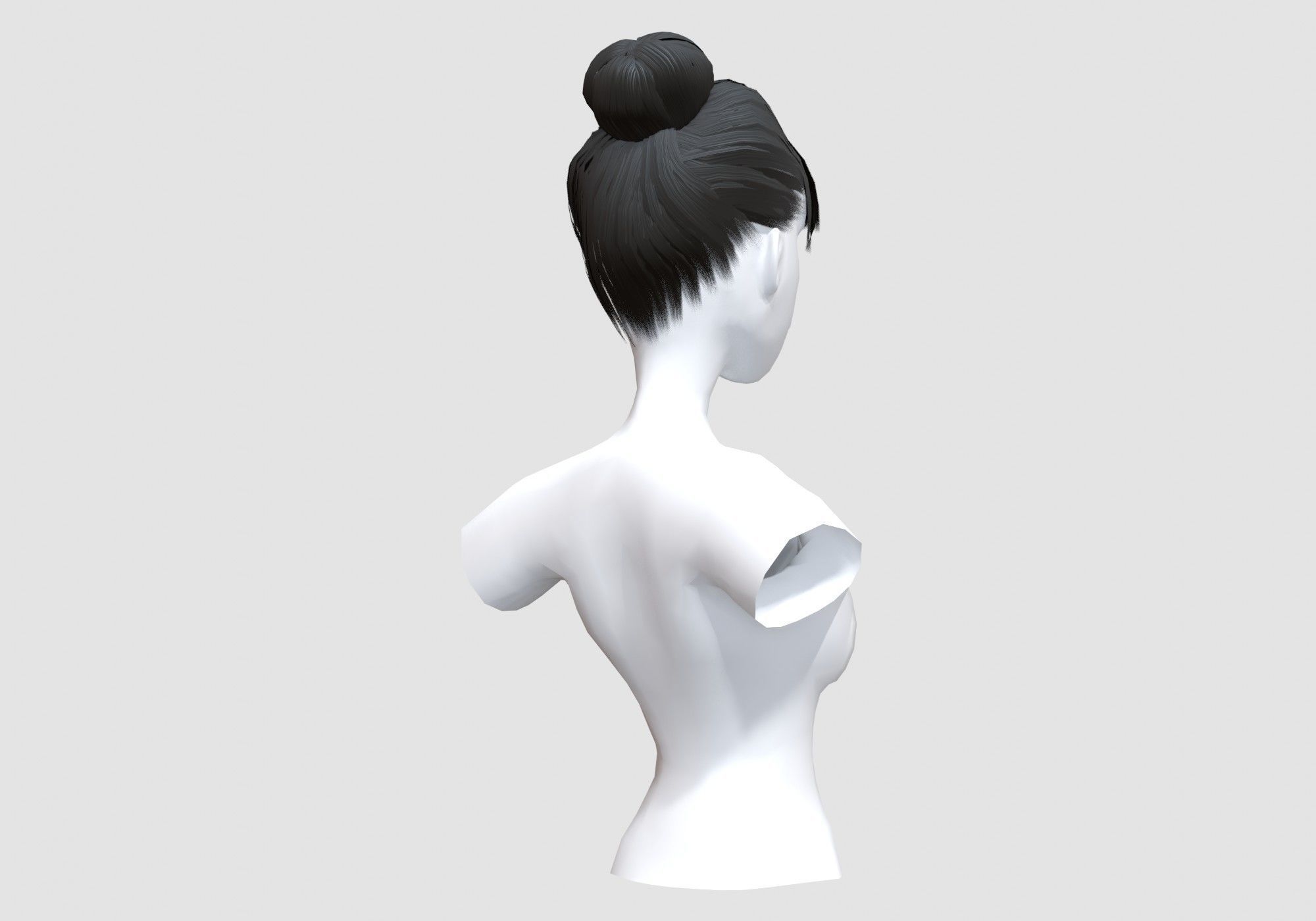 Bangs Bun Hairstyle 3D model_3