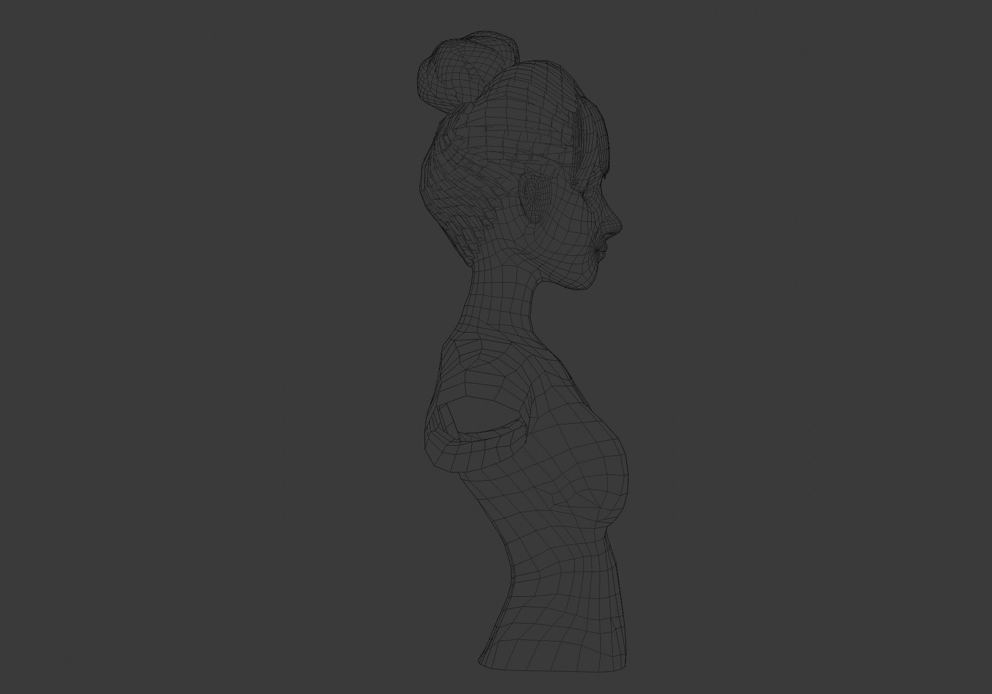 Bangs Bun Hairstyle 3D model_7