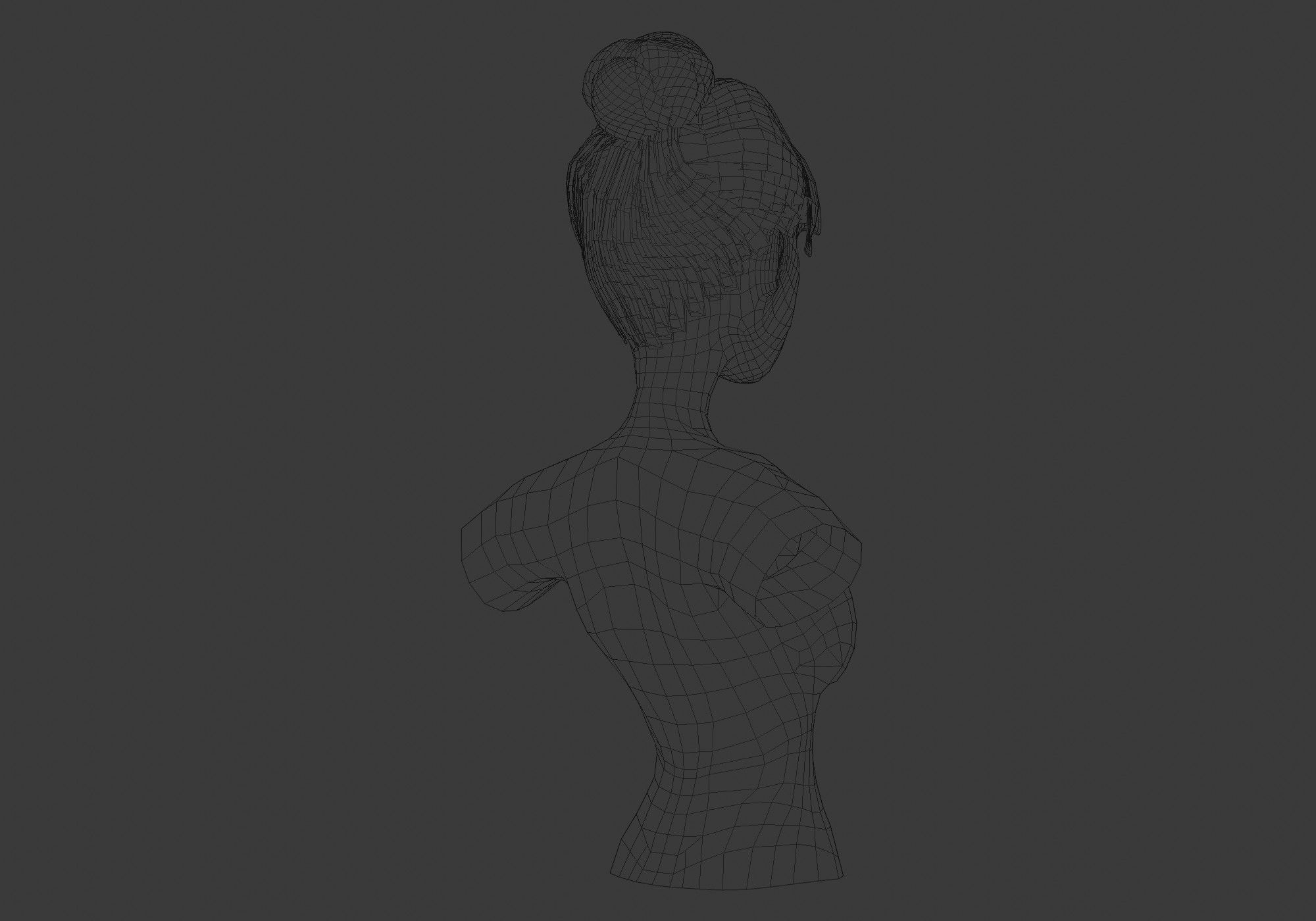 Bangs Bun Hairstyle 3D model_8