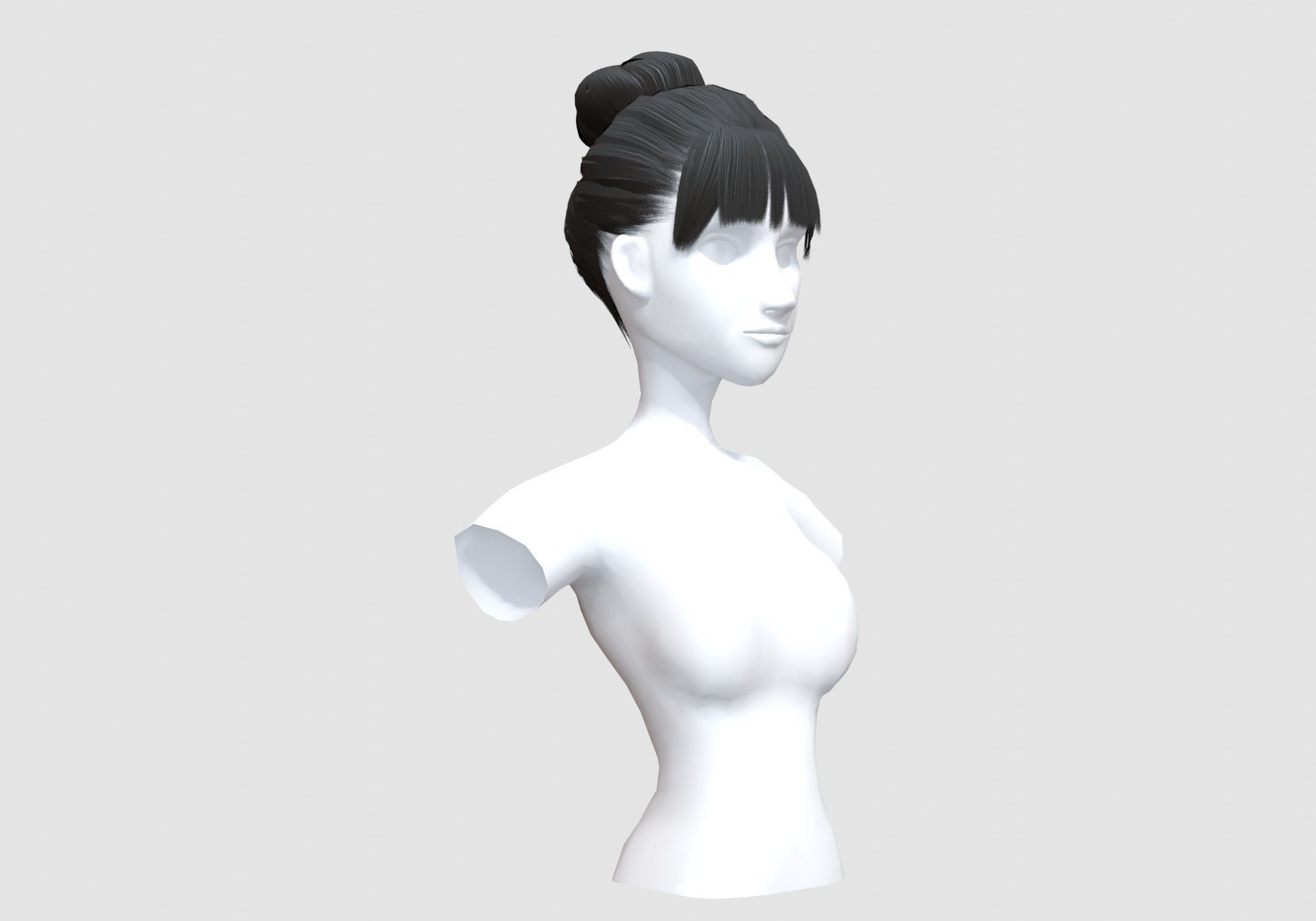 Bangs Bun Hairstyle 3D model_1