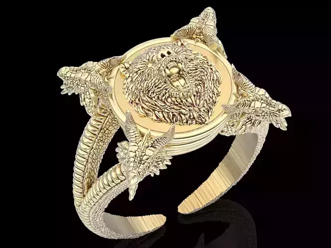 Bear dragon ring  gold jewelry printable 3D model