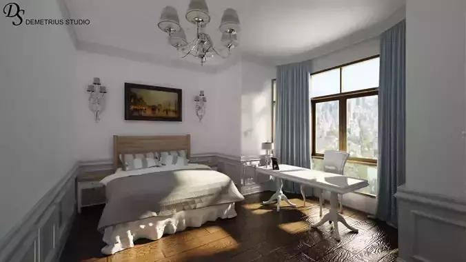 Grey Bedroom Interior Set Free 3D model