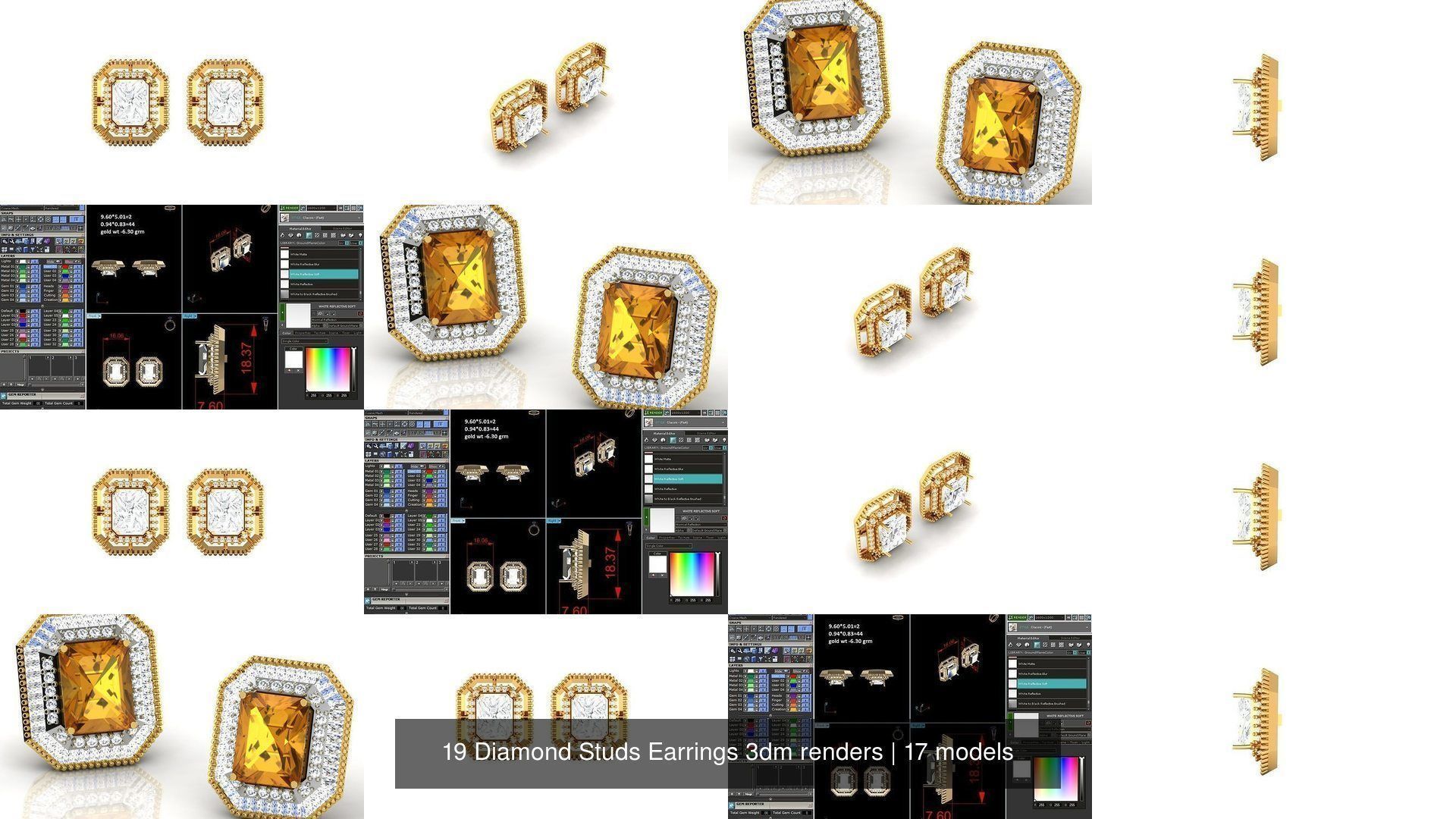 19 Diamond Studs Earrings 3dm renders 3D Model Collection_4