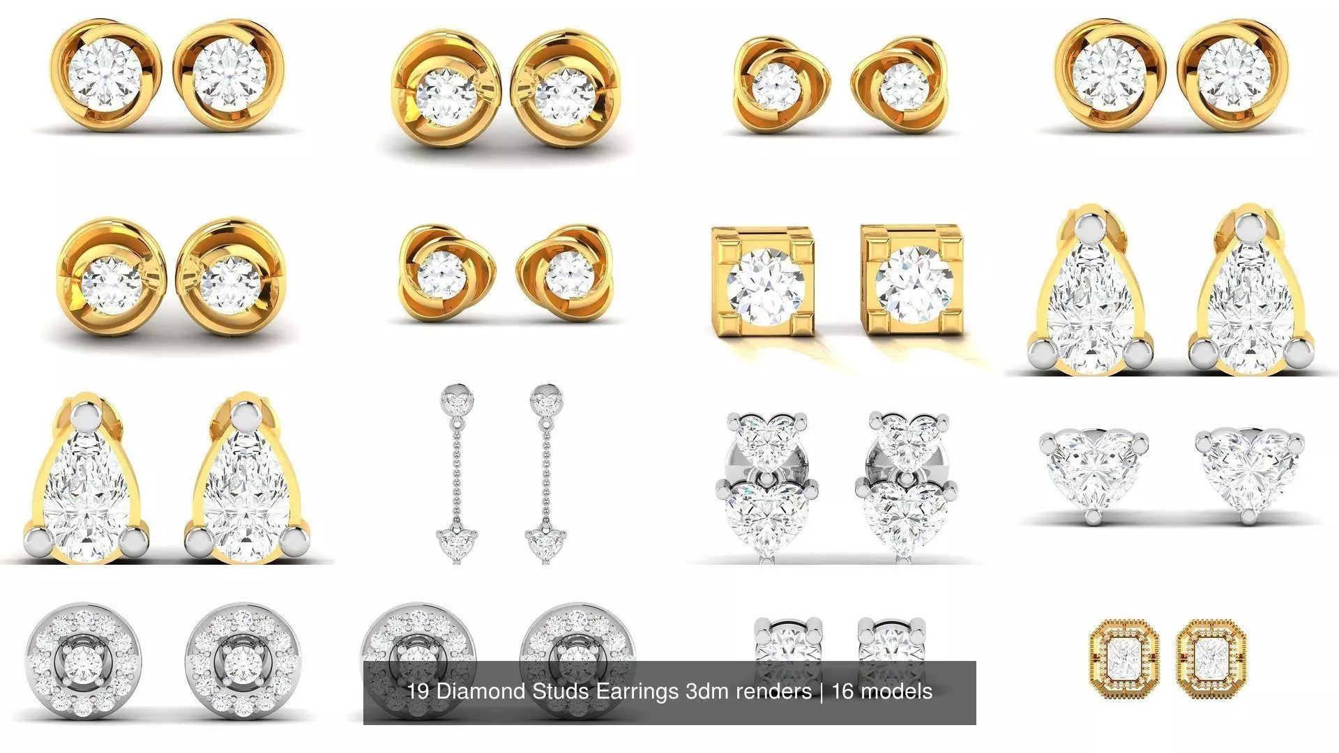 19 Diamond Studs Earrings 3dm renders 3D Model Collection_1