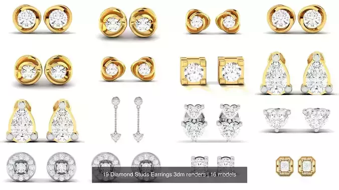 19 Diamond Studs Earrings 3dm renders