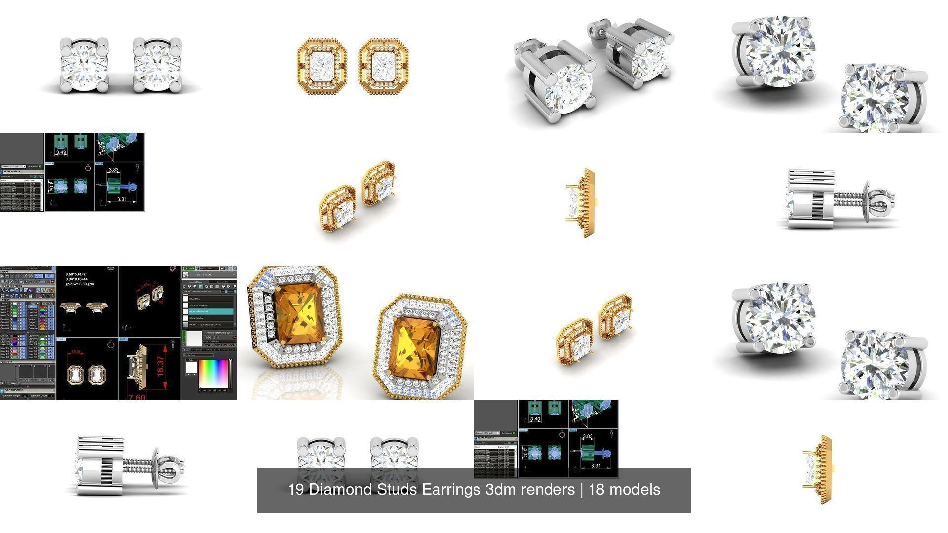 19 Diamond Studs Earrings 3dm renders 3D Model Collection_3