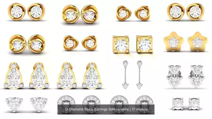 19 Diamond Studs Earrings 3dm renders 3D Model Collection