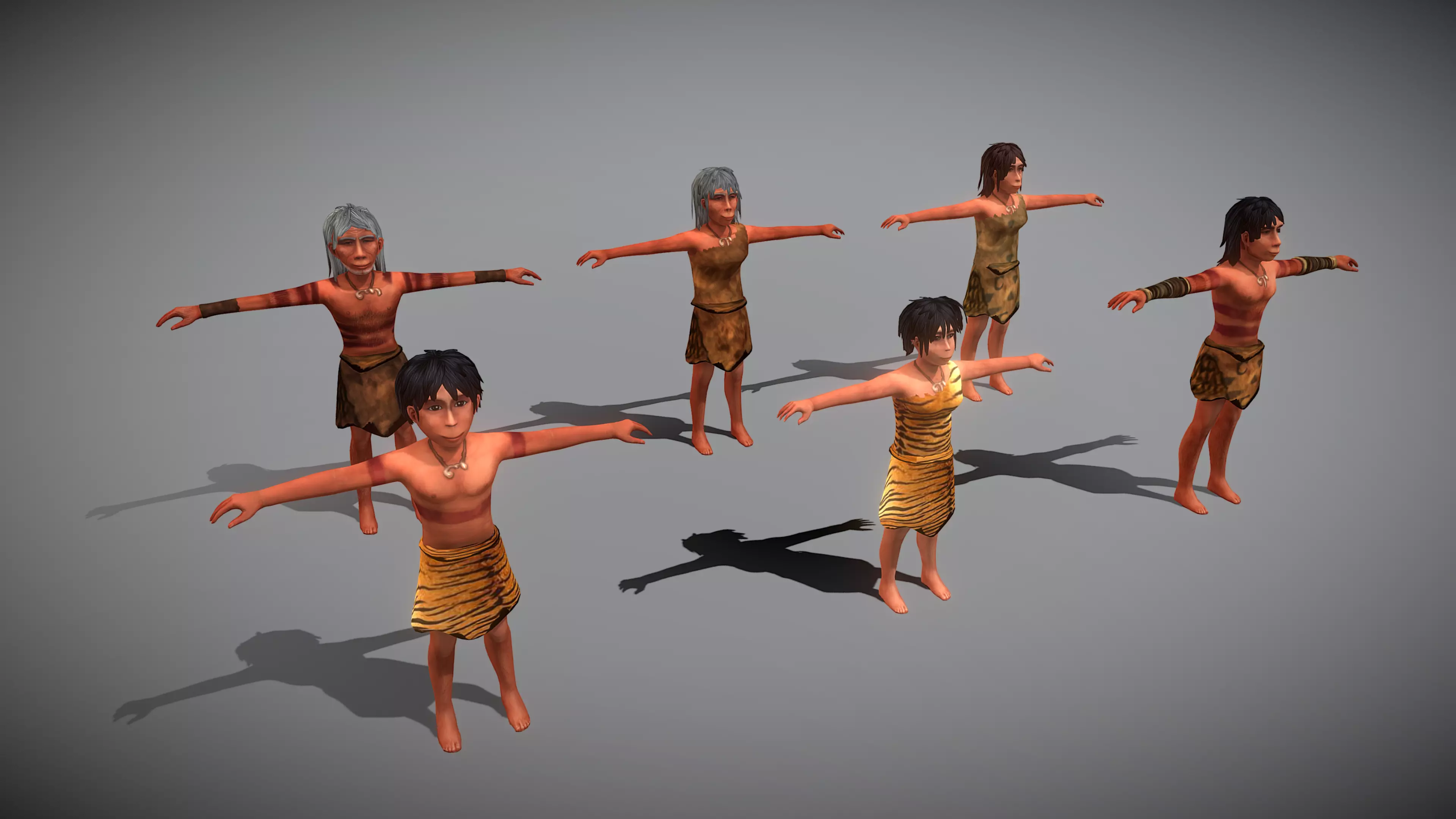 Caveman Family Low-poly 3D model