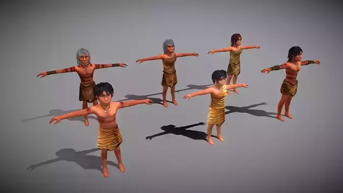 Caveman Family Low-poly 3D model