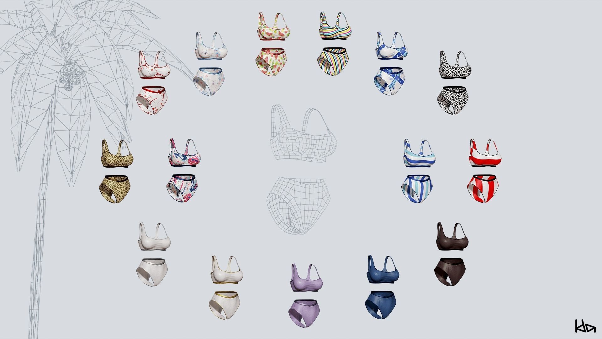 Beach Girls - Game Ready Low-poly 3D model_20