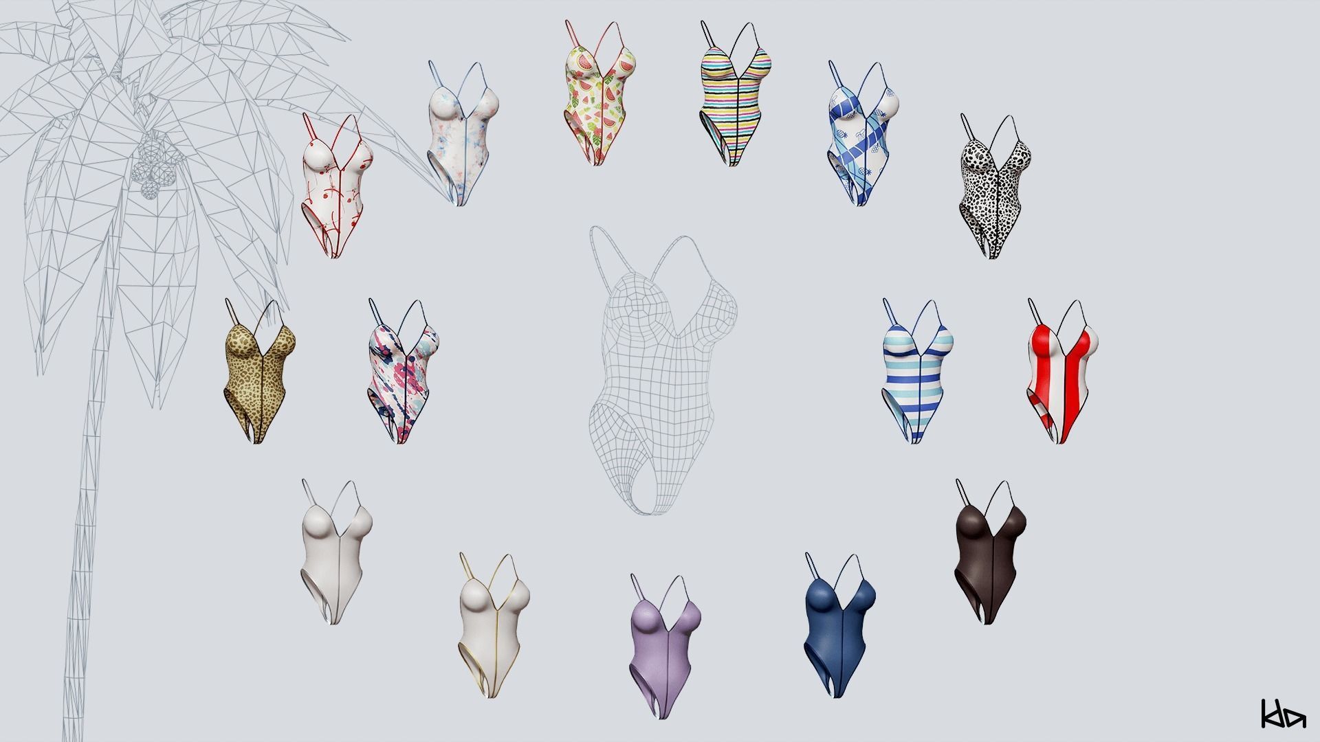 Beach Girls - Game Ready Low-poly 3D model_15